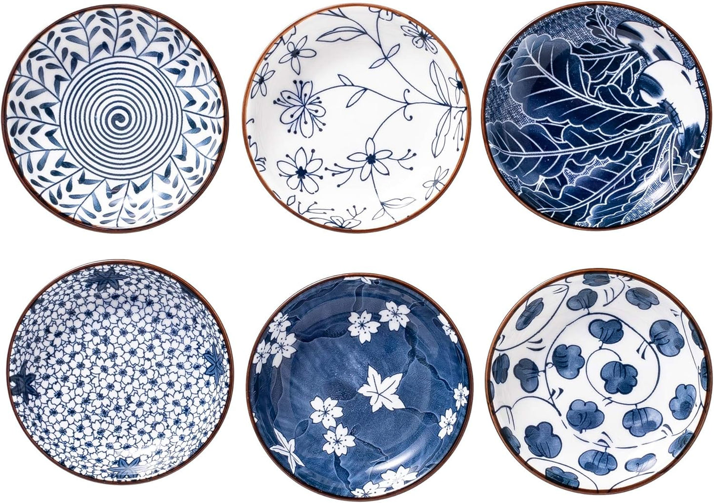 Japanese Style Ceramic Dipping Bowls,3'' Small Pinch Bowls Set Side Sauce Cups,Dishes for Sushi,Snack and Soy,BBQ,2.5 Oz Blue and White Mini Bowl for Kitchen Prep - Set of 6 (3 inch)