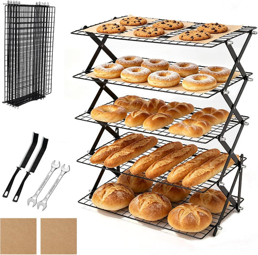 5 Tier Collapsible Cookies Cooling Rack with Adjustable 4 Setting Design