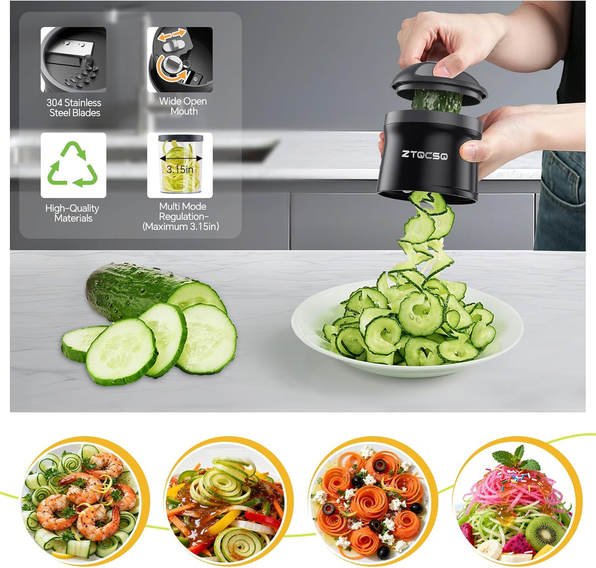 5 in 1 Safe Vegetable Mandoline Slicer for Kitchen, Adjustable Thickness