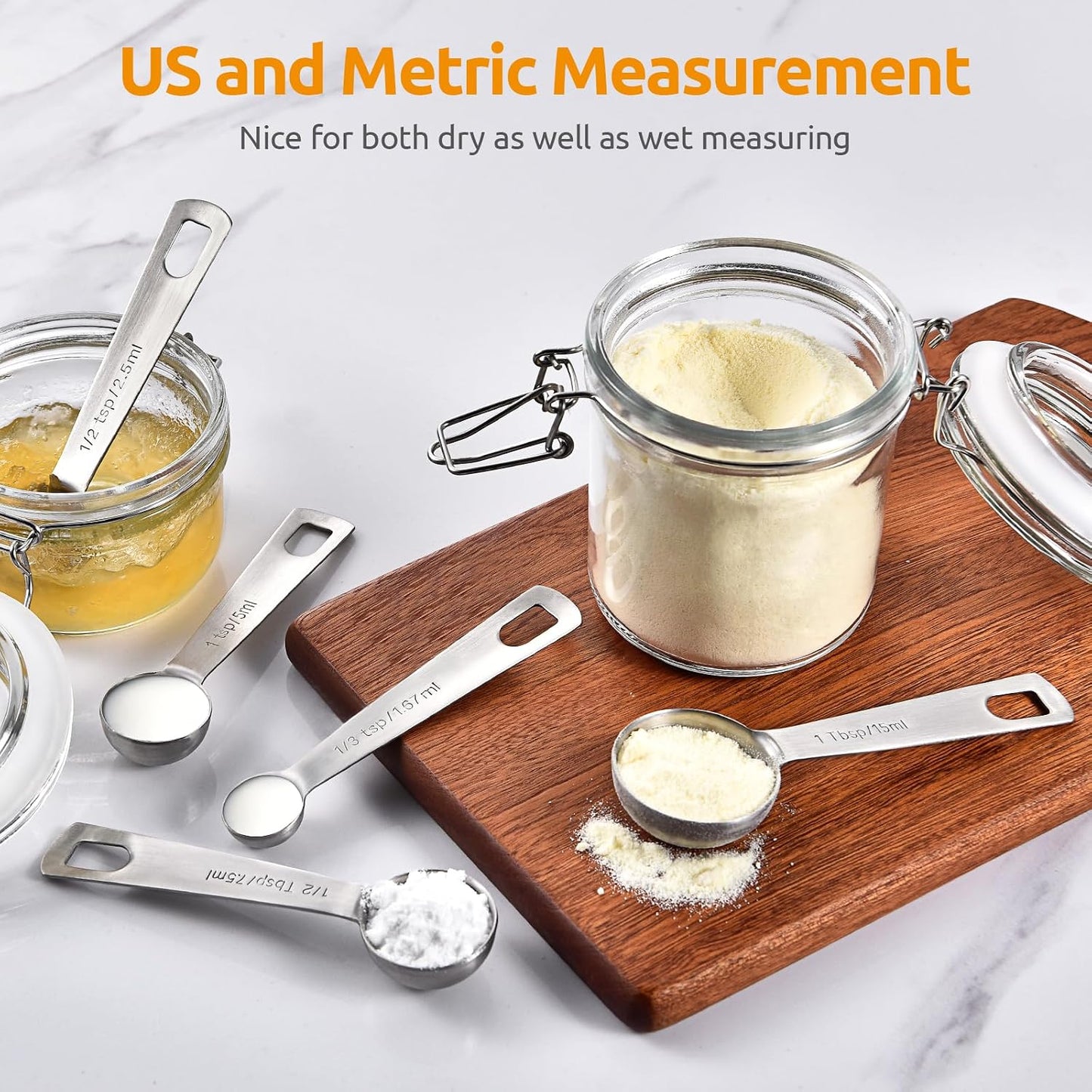 Measuring Spoons: U-Taste 18/8 Stainless Steel Measuring Spoons Set of 9 Piece: 1/16 TSP, 1/8 TSP, 1/4 TSP, 1/3 TSP, 1/2 TSP, 3/4 TSP, 1 TSP, 1/2 tbsp & 1 tbsp Dry and Liquid Ingredients
