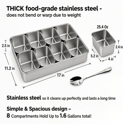 Stainless Steel Yakumi Pan, Yakumi Pans, Yakumi Mise En Place, Mise En Place Containers, Japanese Food Container, Condiment Containers, Multi Compartment Food Containers (8 Compartment)