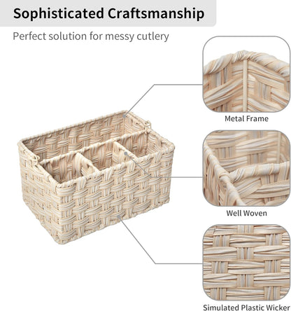 GRANNY SAYS Wicker Utensil Caddy - Picnic Basket with Handle, Organizer for Kitchen Table or Cabinet, Silverware Holder for Parties