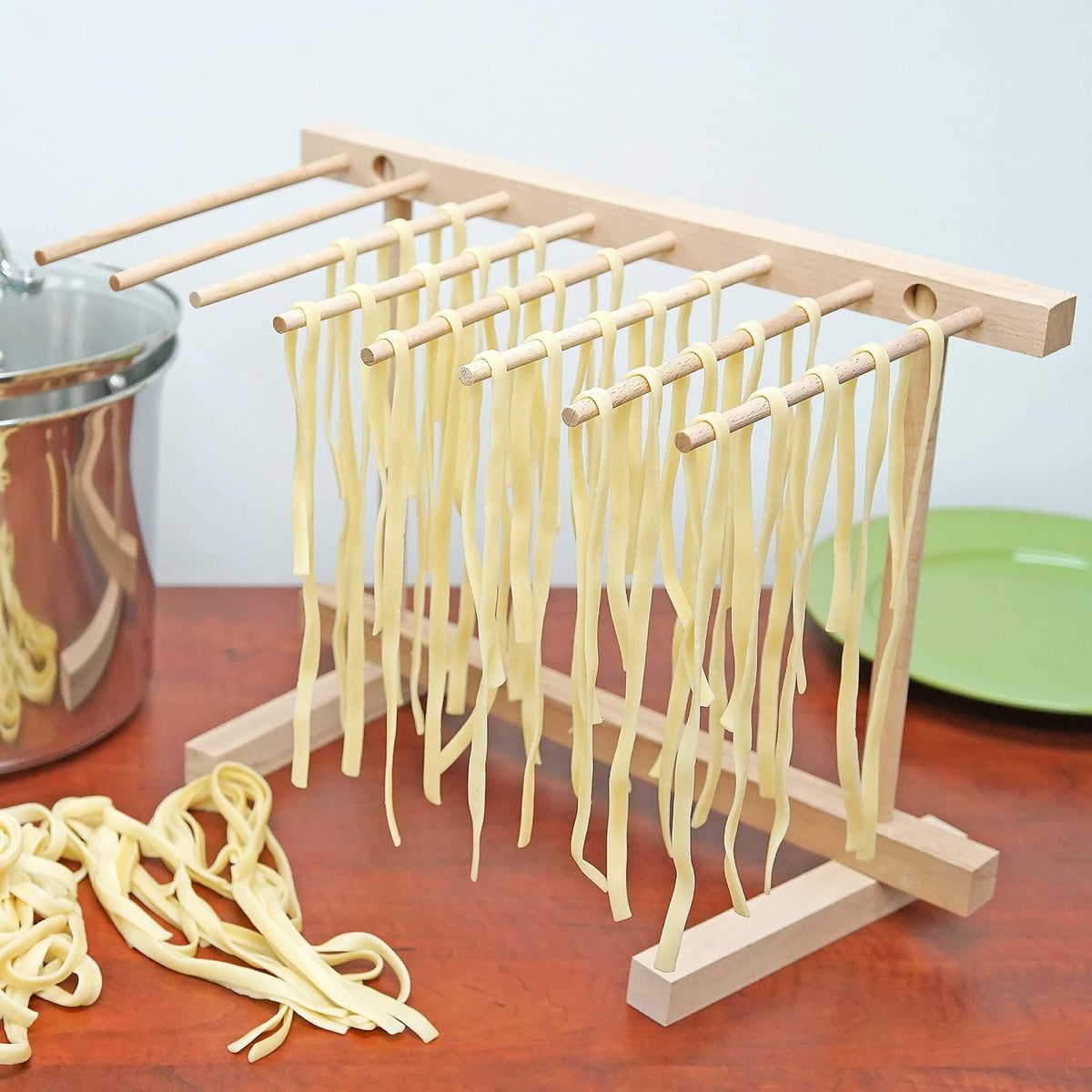 Southern Homewares Collapsible Wooden Pasta Drying Rack – Natural Beechwood Pasta Hanger for Fresh Pasta, Noodles, and Spaghetti – Easy to Assemble, Compact Design – Ideal for Home Pasta Making