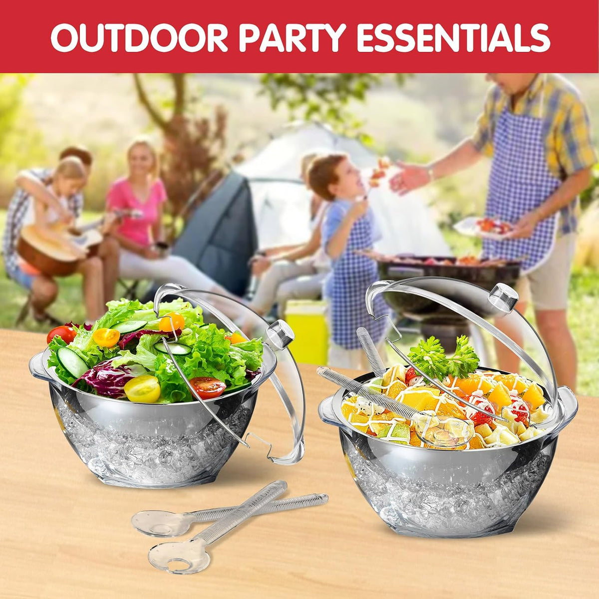 INNOVATIVE LIFE Fruit Trays for Serving for Party, 15 Inch Appetizer Serving Tray on Ice, Party Platters for Serving Food, Clear