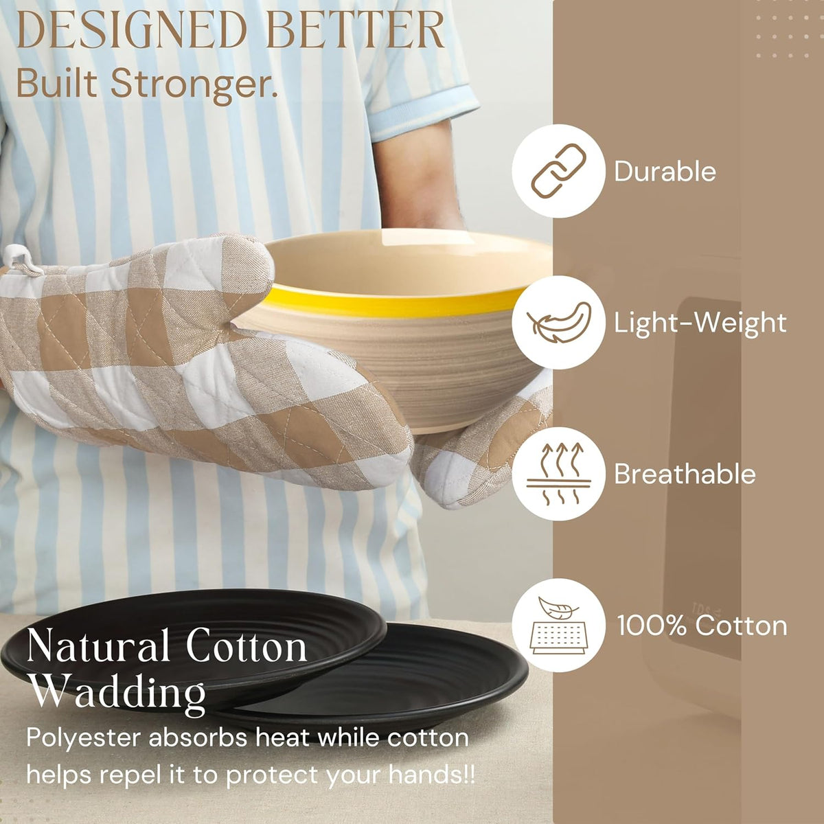 Oven Mitt (7"x13") & Pot Holder (8"x8") 100% Cotton Set of Heat Resistant Oven Gloves & Hot Pads for Gifts, BBQ, Cooking, Baking, Thanksgiving - Mustard Yellow