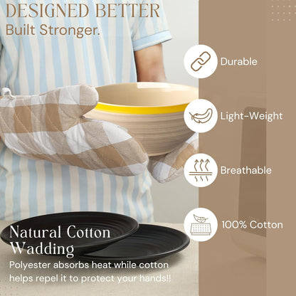 Oven Mitt (7"x13") & Pot Holder (8"x8") 100% Cotton Set of Heat Resistant Oven Gloves & Hot Pads for Gifts, BBQ, Cooking, Baking, Thanksgiving - Mustard Yellow