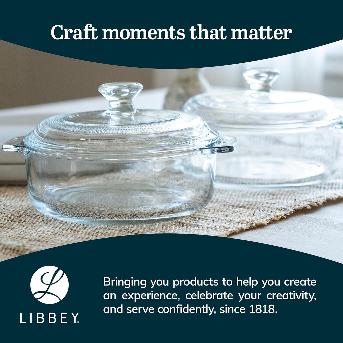 Libbey Baker’s Premium 2 Piece Glass Pie Plate, Stackable, Space Saving Casserole Dish Set with Lids, Glass Baking Dish Set for Fruit Pies, Quiches