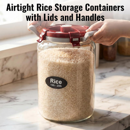 10L / 2.6 Gallon Glass Flour Storage Container with Airtight Lid & Handle, Large 10 lb Flour Canister, 20 lb Rice Jar, Wide Mouth Pantry Canister for Sugar, Pasta, Cereal