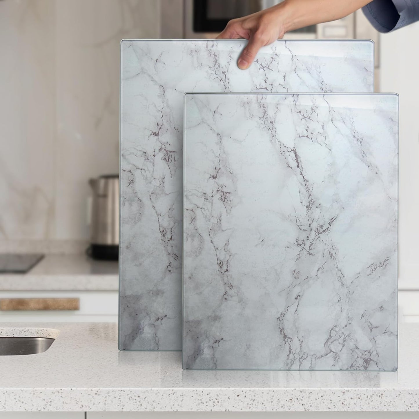 Kitchenville Glass Cutting Board 20”x16”: Tempered Glass Kitchen Counter Protector - Durable- Scratch-Resistant, Heat-Proof - Clear Design