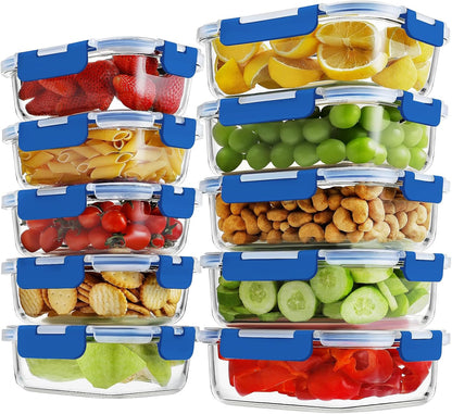 10 Pack Borosilicate Glass Meal Prep Containers with Locking Lids, Glass Food Storage Containers Set, Airtight Lunch Bento Boxes, BPA-Free & Leak Proof, 36oz & 14oz, Freezer, Oven Safe-Pink