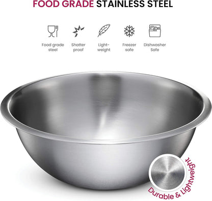 FineDine Stainless Steel Mixing Bowls Set, Dishwasher Safe, 6 Piece Metal Mixing Bowls For Kitchen, Nesting, Large, Small, Big Food Prep, Cooking, Baking