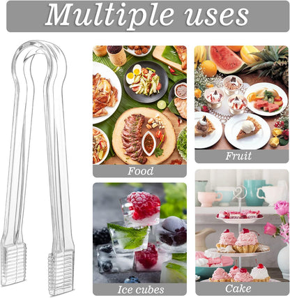 6 Pack Clear Plastic Serving Tongs, 6.3 In Small Serving Utensils Ice Tongs
