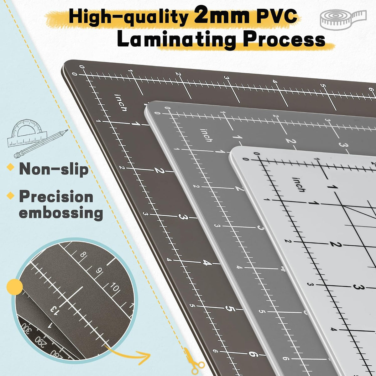 Self Healing Cutting Mat 18" x 12", A3 Double-Sided for Quilting & Sewing, Non-slip, 5-Ply Rotary Cutting Mat for Crafts Cutting Fabric Scrapbooking, and Small Modeling Projects, Anthracite Gray