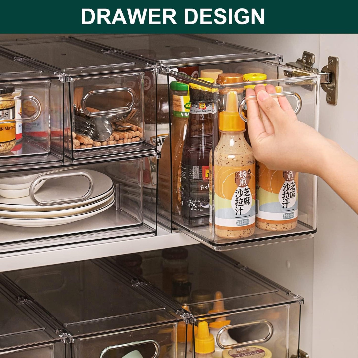 LALASTAR 2 Pack Fridge Organizer with Pull-out Drawer, Stackable Freezer Organizer Bin, Pantry Organization and Storage, BPA Free, 3.17QT
