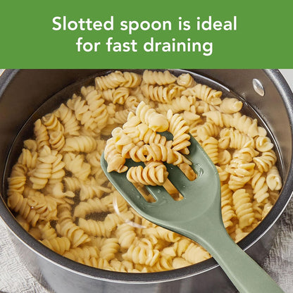 Tovolo Elements Silicone Spoon Set of 2 Mixing and Slotted Spoon Bundle for Non Stick Cooking Mixing Serving, Dishwasher Safe Heat Resistant Slotted Spoon and Mixing Serving Spoon, Oatmeal