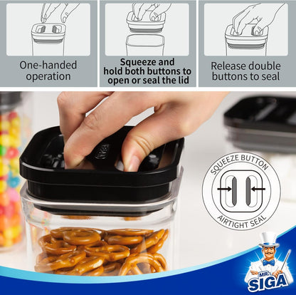 MR.SIGA 4 Pack Airtight Food Storage Container Set, BPA Free Kitchen Pantry Organization Canisters with One-handed Leak Proof Lids, 1L / 33.8oz, Medium, White