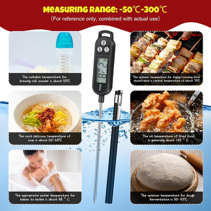 Copkim Instant Read Meat Thermometer Long Probe,Black, White, Red