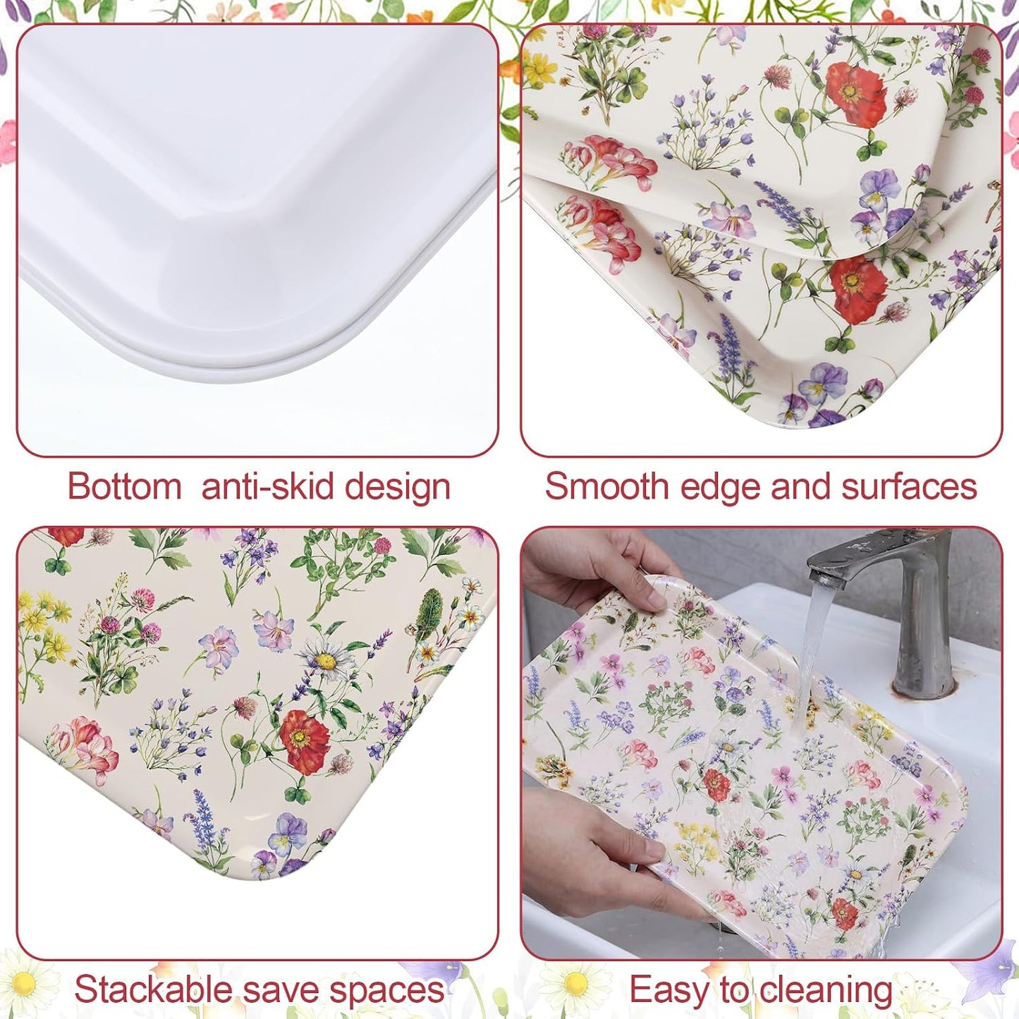 Vesici 3 Pcs Cherry Bow Serving Trays 13 x 10 Inch Pink Bow Cherry Melamine Platters Reusable Rectangular Serving Dishes for Coquette Wedding Baby Shower Birthday Party Sharing Snack Fruit Dessert
