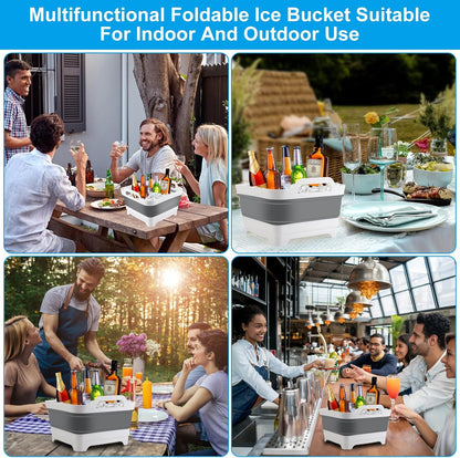 2Pcs Ice Bucket 8.5L Ice Buckets for Parties Collapsible Beverage Tub Large Plastic Drink Buckets Party Portable Foldable Cooler Tub with 2 Scoop for Champagne Beer Sparkling Wine Cocktails