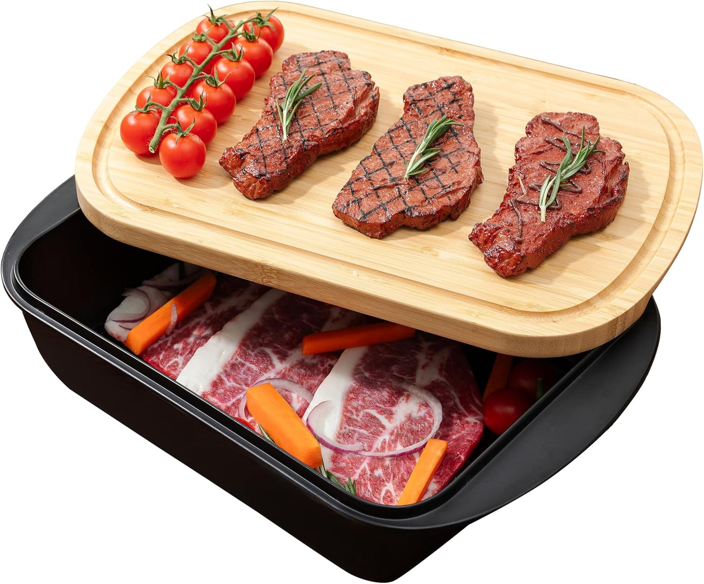 BBQ Tray for Raw Meat Prep and Cooked Food, Grill Prep and Serve Trays, Melamine Serving Trays and Platters for Food, Unbreakable Party Tray, Set of 2, Black and Red