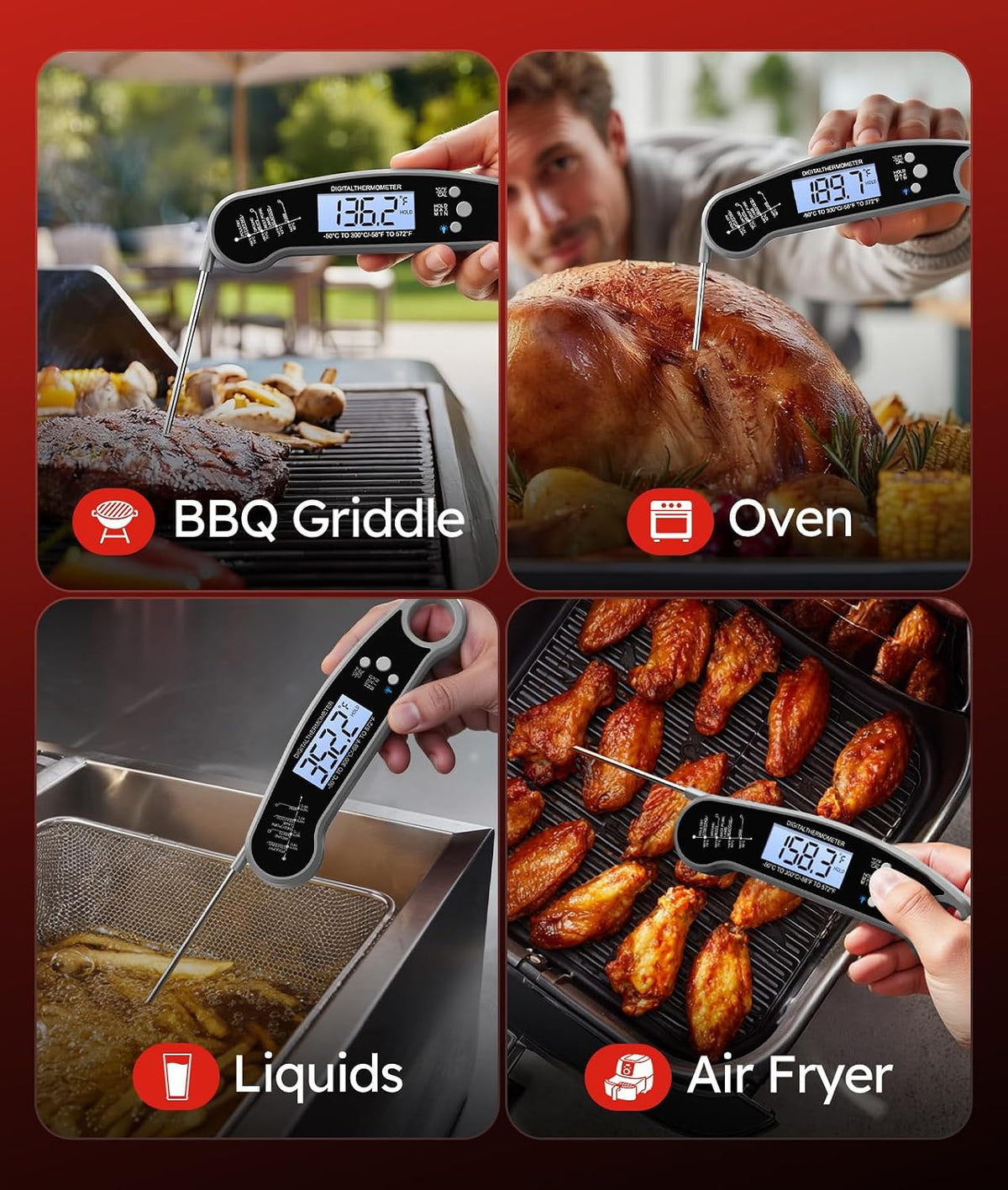 Meat Thermometer Digital, 1-2 Sec Instant Read, Grilling, Cooking, Food