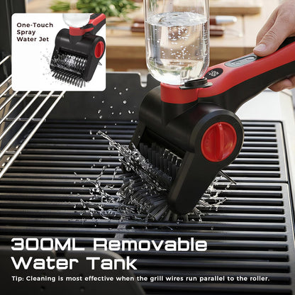Electric Grill Brush, 100W High Power Cordless BBQ Cleaner with 300ml Water Spray Tank, IPX8 Waterproof Automatic Scrubber for Gas Charcoal Grills, 2-Speed Rechargeable Power Brush with Scraper