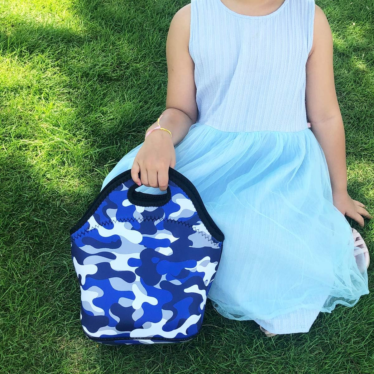 FlowFly Neoprene kids Lunch box Insulated Soft Bag Mini Cooler Thermal Meal Tote Kit for Boys, Girls,Men,Women,School,Work, Office,Black