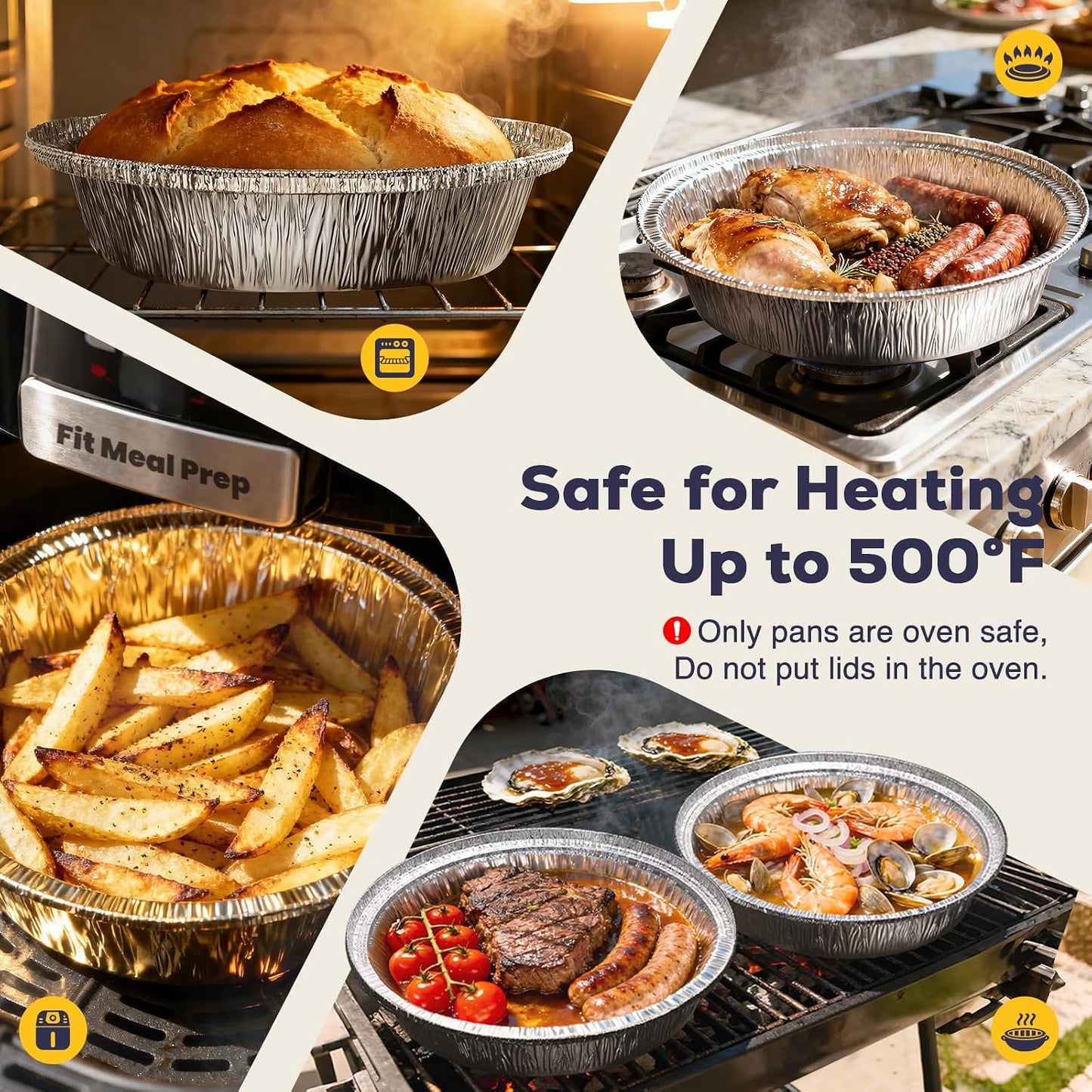 Fit Meal Prep 45 pack 9" Round Aluminum Foil Pans with Clear Dome Lids, Pie Tins Disposable 9 inch with Lids, Take Out Containers, Freezer Oven Safe Aluminum Baking Pans for Storing, Cooking, Storage