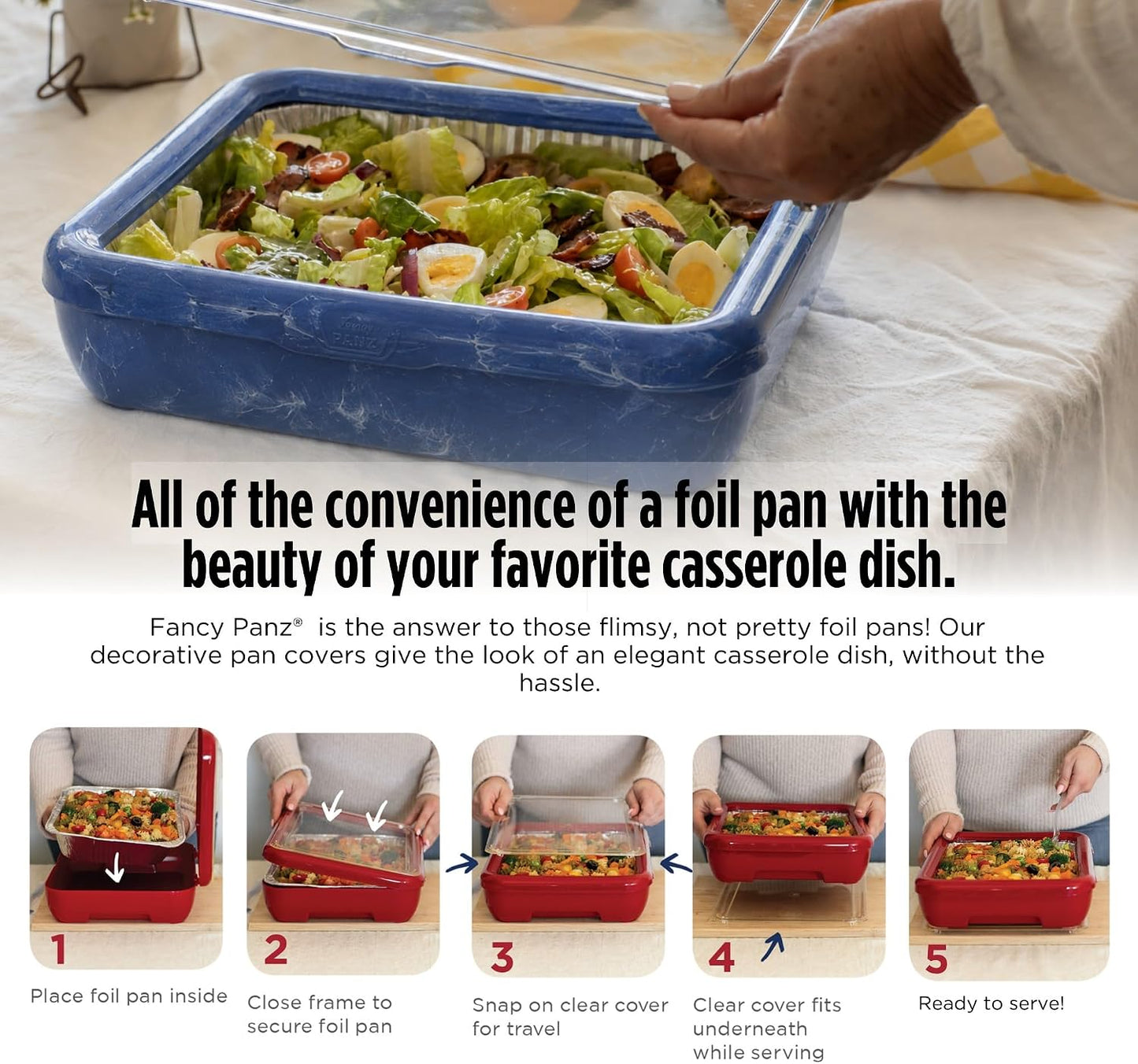 Fancy Panz Red Classic Aluminum Foil Pan Carrier with Secure Latch Lid - Reusable Casserole Carrier for Half Size Pans - Food Transport Holder for Potlucks, Parties, Tailgates & Entertaining