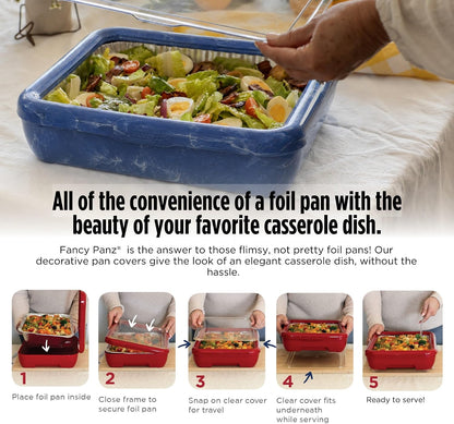 Fancy Panz Red Classic Aluminum Foil Pan Carrier with Secure Latch Lid - Reusable Casserole Carrier for Half Size Pans - Food Transport Holder for Potlucks, Parties, Tailgates & Entertaining