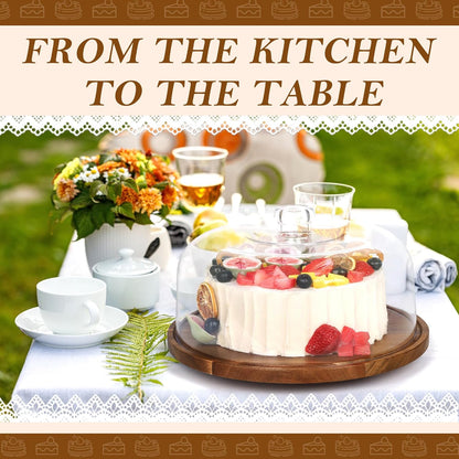 Bellsal Cake Stand with Dome Lid, 12in Acacia Wood Cake Plate with Cover, Wooden Cake Display Stand with Acrylic Dome, Cake Decorating for Baking Gift