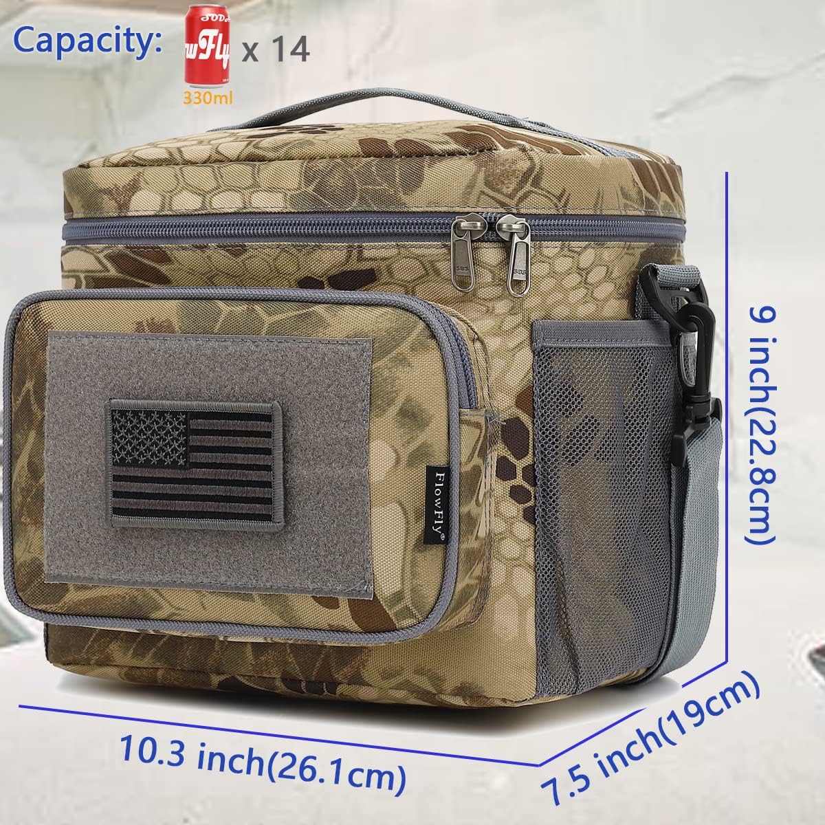 FlowFly Lunch Bag, Insulated Cooler, Thermal Lunch Box Tote with MOLLE/PALS Webbing, Adjustable Padded Shoulder Strap, for Tactical Men Women Adults and Boys Girls Kids (Cyan, Medium)