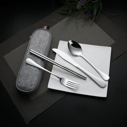 DEVICO Camping Utensils, Full-Size Reusable Silverware for Lunch Adult, Stainless Steel Travel Cutlery Set with Case, Portable Fork Spoon Knife Set for Work, Flatware with Chopsticks (Rainbow)