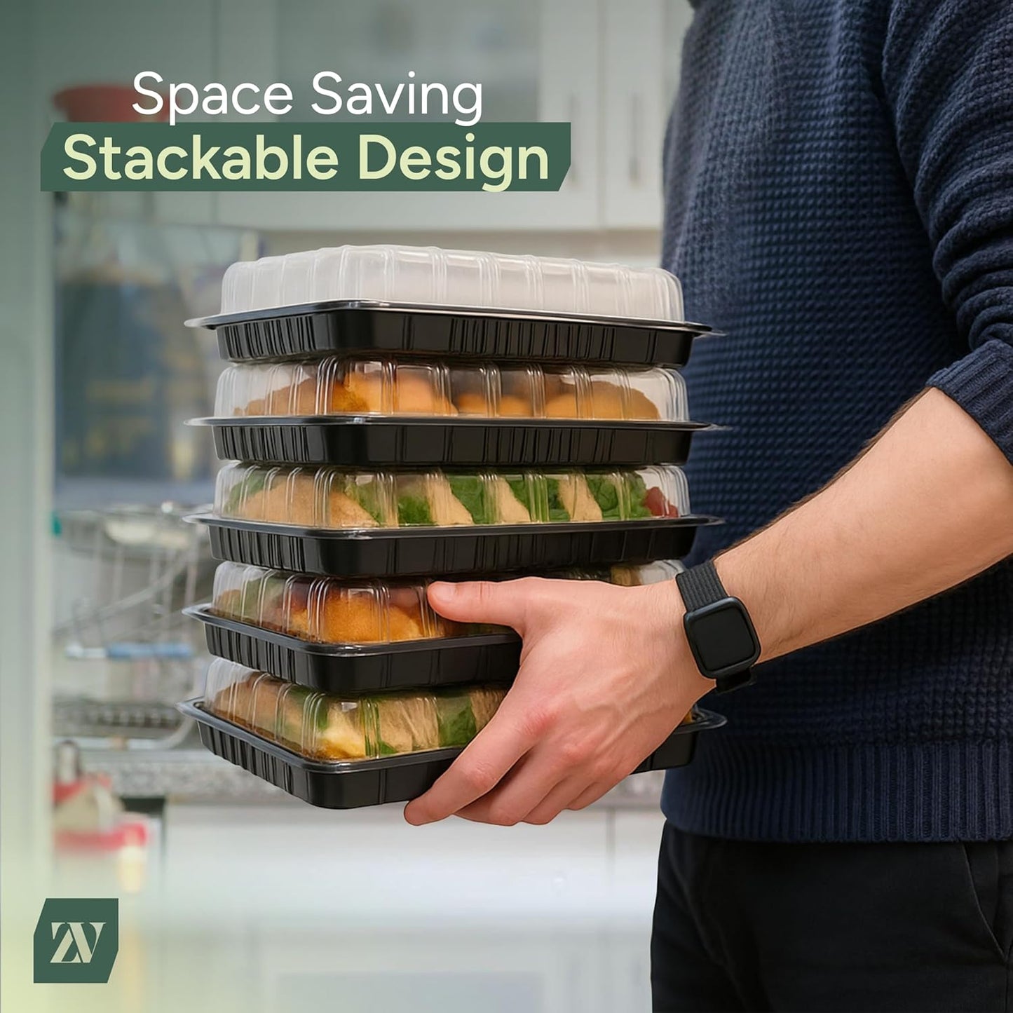 Zuvo Catering Trays with Lids 5 Pack - 13 Inch Reusable Serving Platters for Sandwiches, Cookies & Party Food - Stackable Plastic Food Trays with Clear Dome Lids for Buffets, Events & Catering