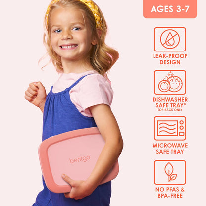 Bentgo Kids Bento-Style 5-Compartment Leak-Proof Lunch Box - Ideal Portion Sizes for Ages 3 to 7 - Durable, Drop-Proof, Dishwasher Safe, PFAS & BPA-Free & Made with Food-Safe Materials (Purple)