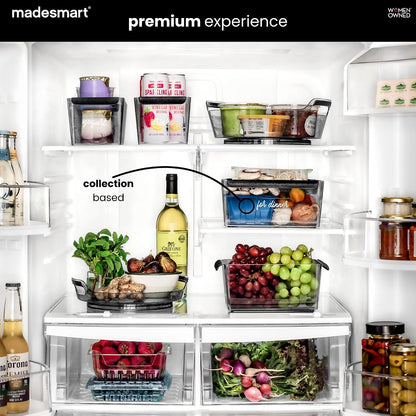 madesmart Fridge Portable Tote, Condiment Caddy with 2 Compartments, Pop-Up Handle & Non-Slip Base, Refrigerator Organizer for Sauces, Jars & Small Items, Clear