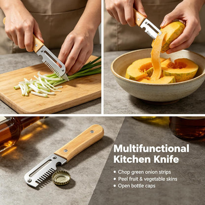 Premium Wooden Handle Multi-Purpose Vegetable Peeler, Stainless Steel Julienne Slicer & Bottle Opener, Ergonomic Kitchen Tool for Fruits, Potatoes and Carrots(2*PCS)