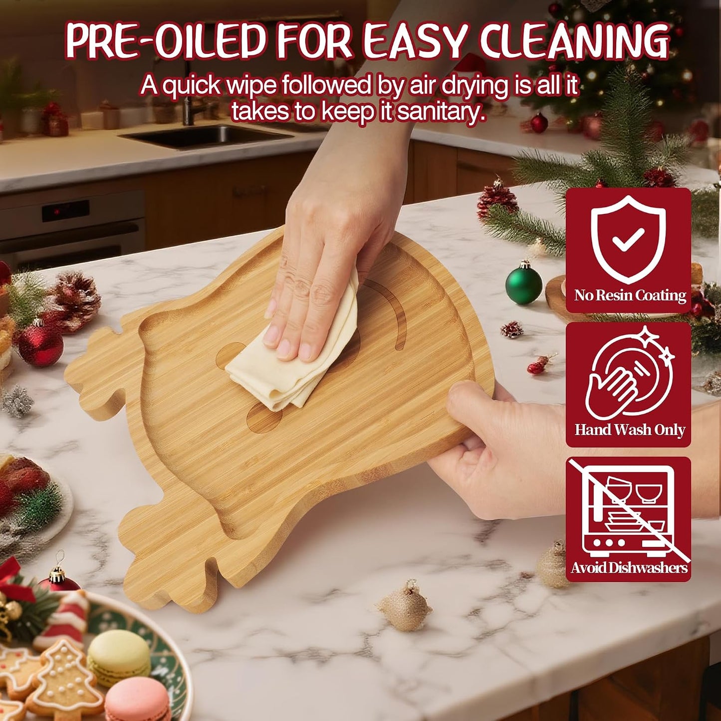 Divided Wood Serving Tray, Rectangular Tray Chip and Dip Platter, Serving Tray with 5 Sections for Appetizers & Snacks, Veggie Platter, Food Trays for Party 12'' x 8.7'' x 0.6''