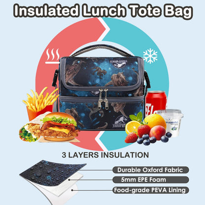 FlowFly Kids Double Decker Cooler Insulated Lunch Bag Large Tote for Boys, Girls, Men, Women, With Adjustable Strap, Unicorn