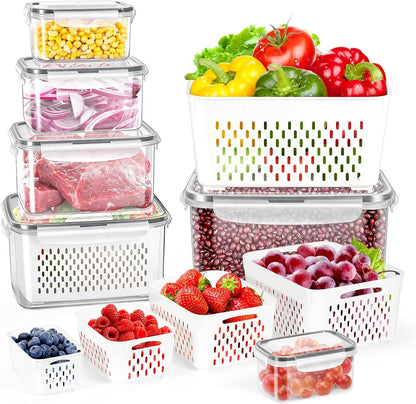 12 Pieces Fruit Storage Containers For Fridge with Removable Colanders