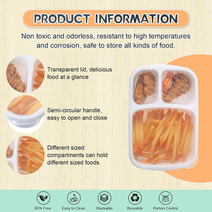 Honeydak 5 Pack Snack Containers 3 Compartment Bento Snack Boxes Divided Meal Prep Containers with Lids Reusable Adults Lunch Food Storage Box for School Work Travel(Elderberry)