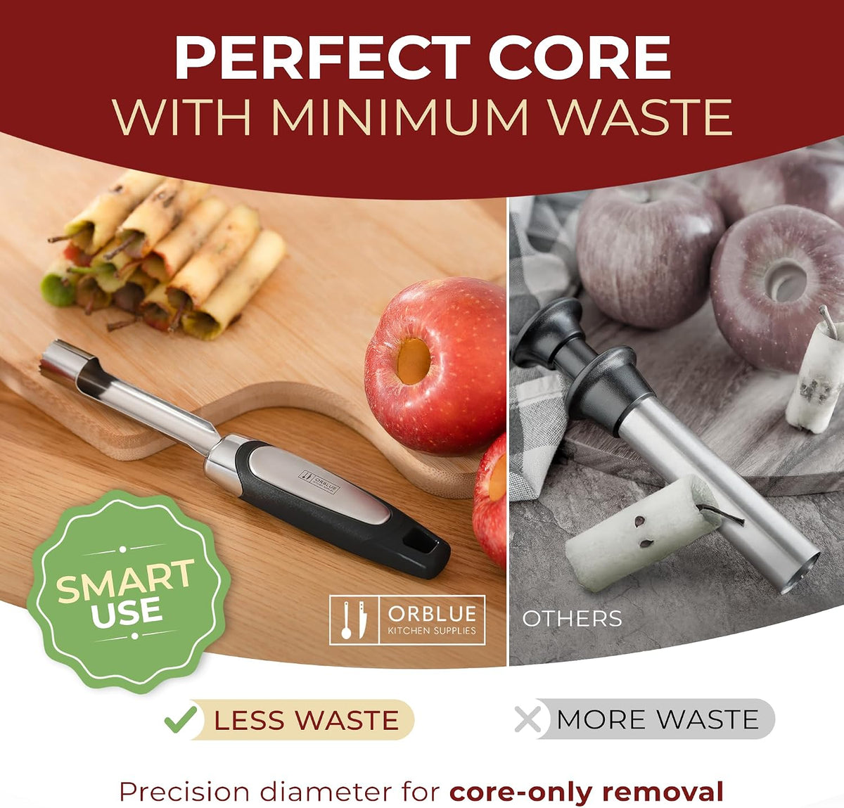 Orblue Apple Corer Tool, Heavy Duty Stainless Steel Fruit Core Extractor