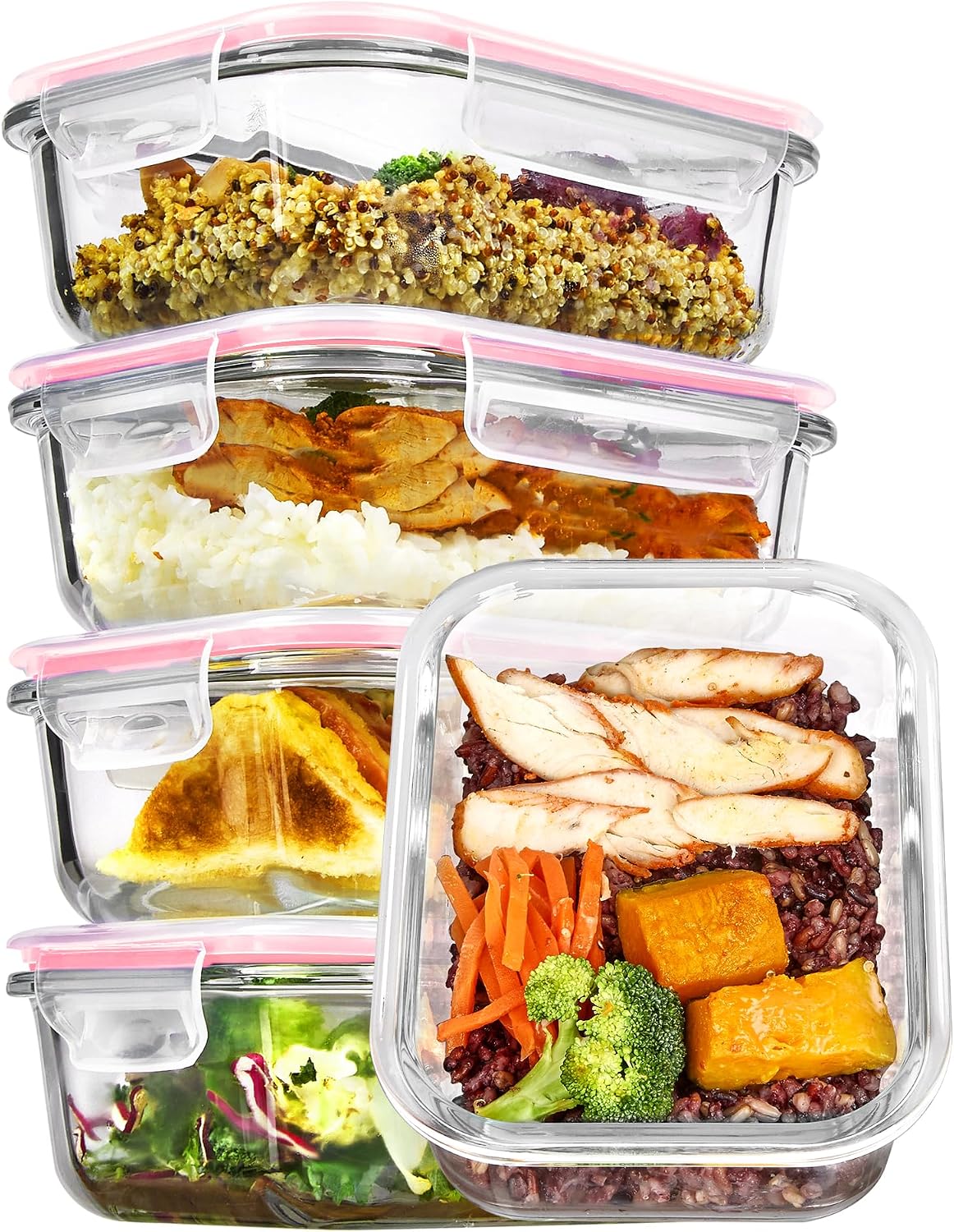 Vtopmart 10 Pack 35oz Glass Food Storage Containers with Lids, Meal Prep Containers, Airtight Reusable Lunch Container Set, Safe for Oven, Microwave, Freezer, and Dishwasher, Grey