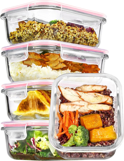 Vtopmart 10 Pack 35oz Glass Food Storage Containers with Lids, Meal Prep Containers, Airtight Reusable Lunch Container Set, Safe for Oven, Microwave, Freezer, and Dishwasher, Grey