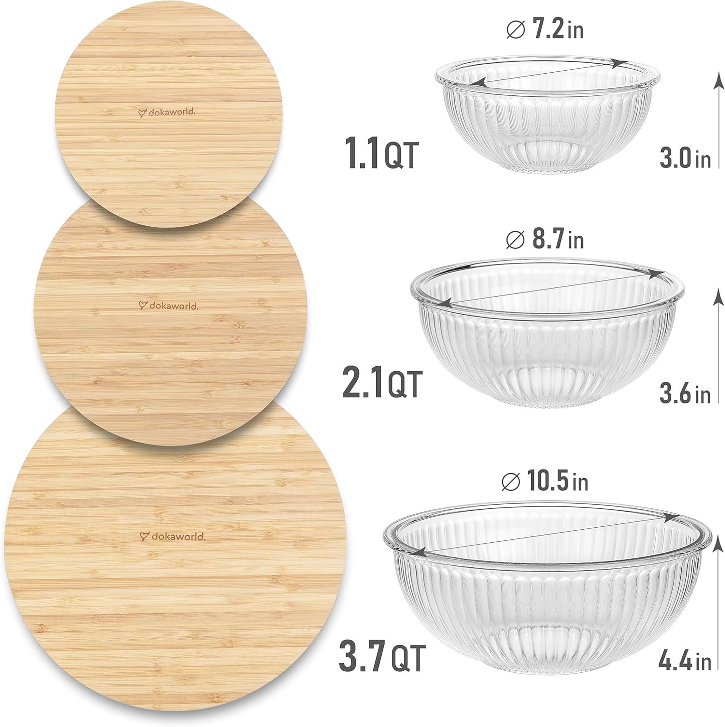 Set of 4 Stackable Space-Saving Nesting Glass Bowls with Airtight Acacia Lids for Lunch, Meal & Food Prep - Microwave & Oven-ready BPA Free Durable Heat Resistant Inert Borosilicate Glass