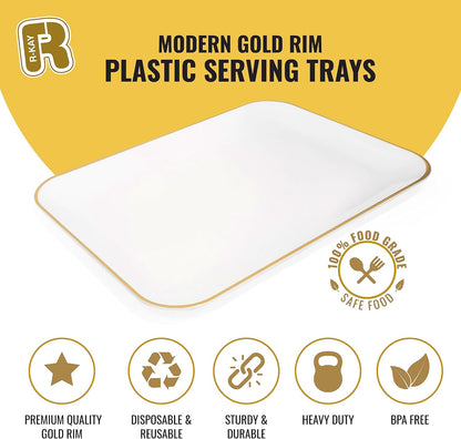 R-kay 3 Pack White Plastic Serving Trays for Party - Rectangular, 8 by 11 in, Heavy Duty Dessert Trays for Food