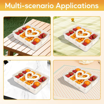 Snackle Box Container, Snack Box Container, Divided Serving Tray with Lid & Handle for Snackle, Veggie, Candy, Nut, Fruits Portable for Travel Party, Picnic (8 Inside Containers Dishwasher Safe)