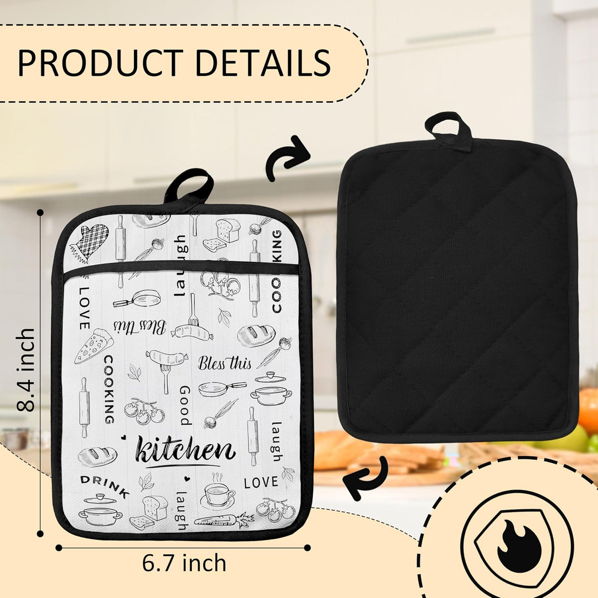Dark Kitchen Pot Holders 2 Pack Set, Gifts for Cooking Lovers, Chef Gifts for Men Women, Retro Cook Chef Heat Resistant Oven Hot Pads for Kitchen Countertop Baking，075 Potholder