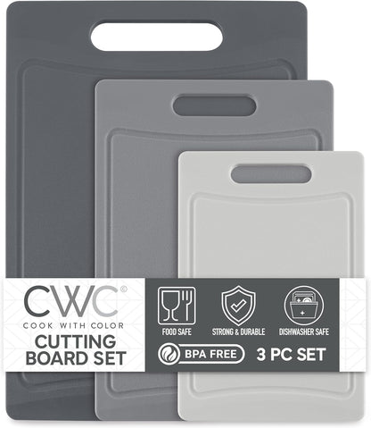 COOK WITH COLOR Non-Slip Cutting Board Set – Kitchen Essentials with Easy Grip Handle for Meat, Veggies, and Fruits, 3 Cutting Boards, Speckled White