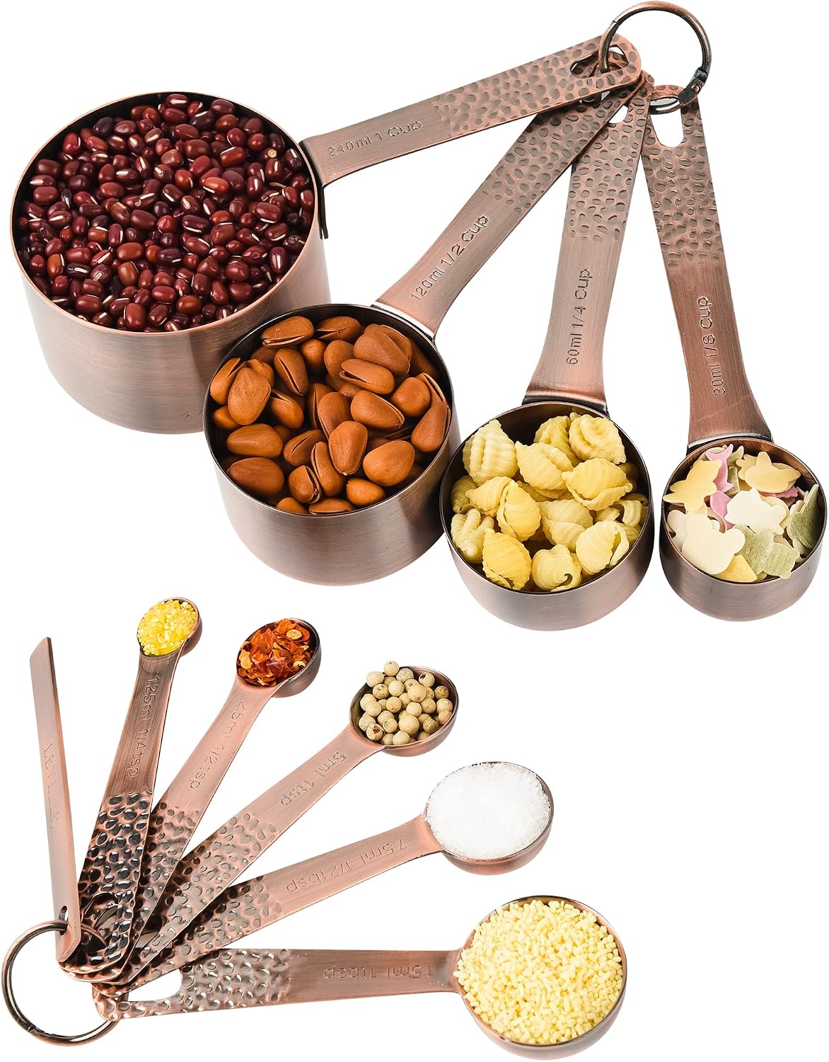 Copper Measuring Cups and Spoons Set 14, Stainless Steel Measuring Cups and Spoons set, Metal 6 Measure Cup and 7 Measure Spoon with 1 Leveler for Kitchen & Baking